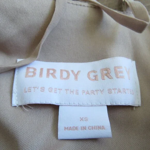 BIRDY GREY Taupe Ruffle Chiffon Maxi Bridesmaid Dress Wedding Neutral - Size XS - Picture 16 of 16